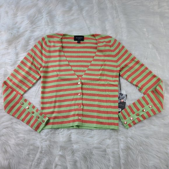 NEW Rondina V-Neck Cardigan Sweater Long Sleeves Coral/Mint Size XS Retail $265 - Picture 1 of 7